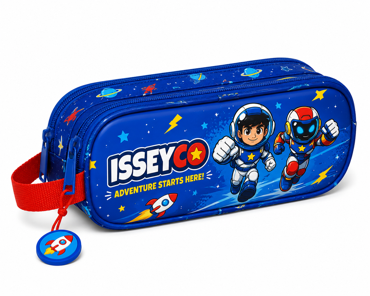 Isseyco™ Kids Space Adventure Double Pencil Case – Blue